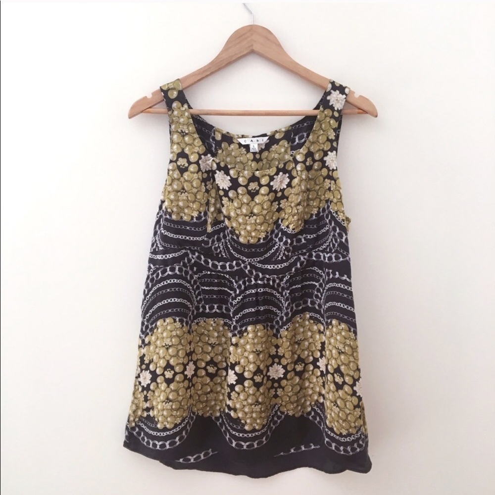 cabi silk grapes and chains blouse